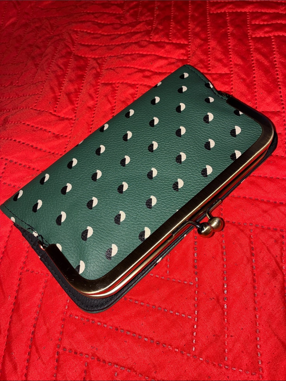 Green Polka Dot Kiss-Lock Card & Key Holder